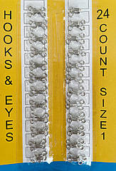 Пришивні гачки металеві для одягу 15*8 мм (№ 1) 24 шт/уп СРІБНІ
