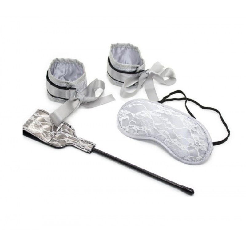 Набір для садо мазо ігор з 3-х аксесуарів: М'які наручники, Стек для порки, Фетіш, маска на очі для сексу, фото 1