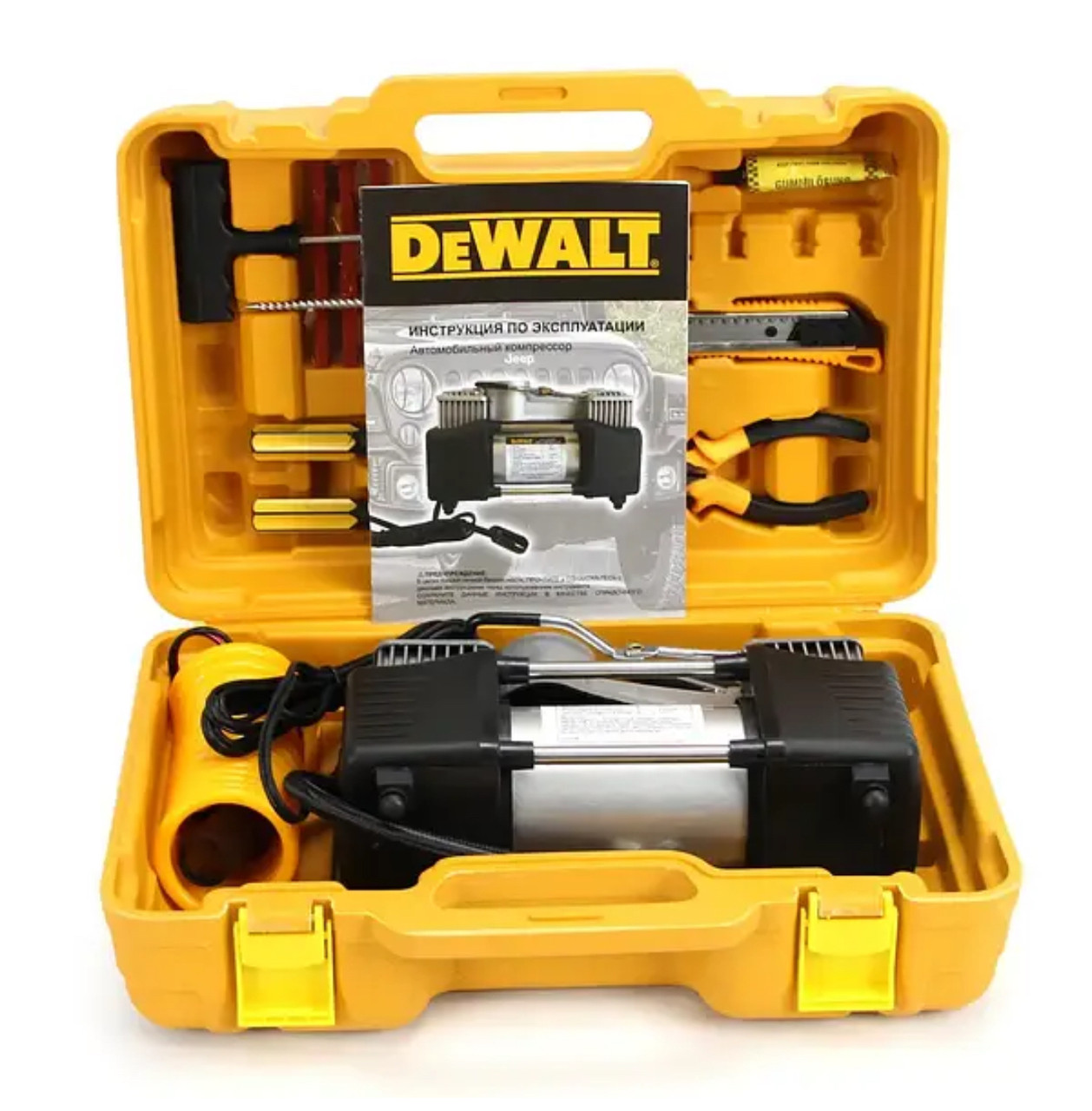Двопоршневий компресор з інструментом DeWalt (72л/хв 12 V, 30 A), повітряний електричний автокомпресор