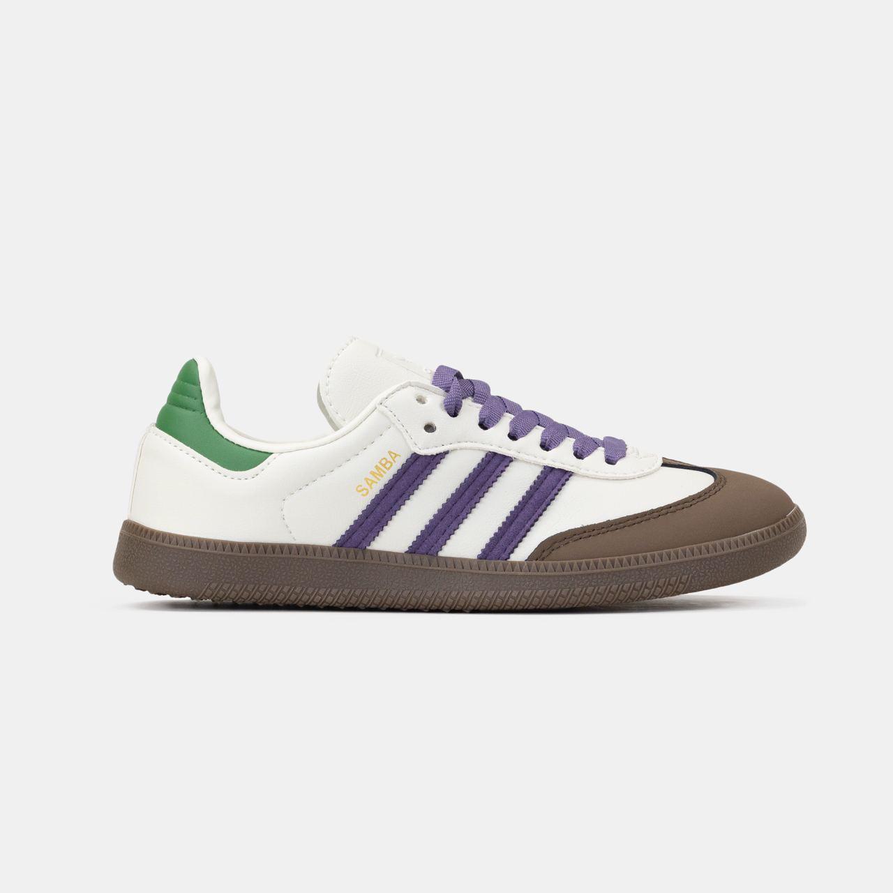 Кросівки чоловічі білі Adidas Samba White Purple Brown Green (17880), фото 1