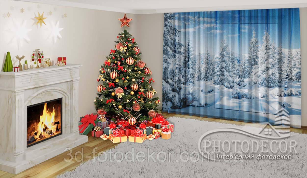 Новорічний ФотоТюль "Сніговий ліс" - будь-який розмір. Читаємо опис!, фото 1