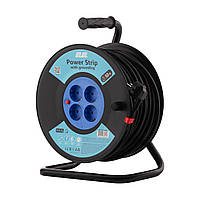 2E Подовжувач мережевий 4хТип F, 3х1.5мм кв, 16A, на котушці, 50м, чорно-синій Baumar - Порадуй Себе