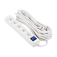 2E Подовжувач мережевий 5хТип F, 3х1.5мм кв, 16A, 10м, білий Baumar - Порадуй Себе