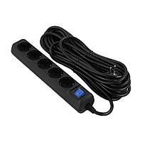 2E Подовжувач мережевий 5хТип F, 3х1.5мм кв, 16A, 10м, чорний Baumar - Порадуй Себе