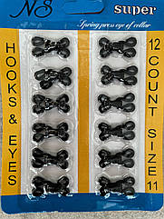 Пришивні гачки металеві для одягу обтягнуті тканиною 24*11 мм (№ 11) 12 шт/уп ЧОРНІ