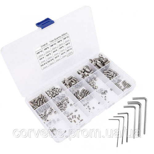 Гвинти установочні DIN916 з внутрішнім шестигранником M2.5-M8, 300шт, нержавіюча сталь corvette - фото 1 - id-p2485299045