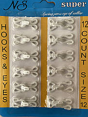 Пришивні гачки металеві для одягу обтягнуті тканиною 30*14 мм (№ 12) 12 шт/уп БІЛІ