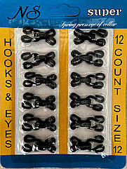 Пришивні гачки металеві для одягу обтягнуті тканиною 30*14 мм (№ 12) 12 шт/уп ЧОРНІ