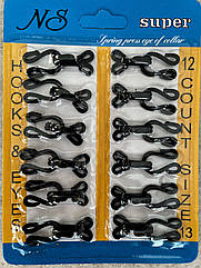 Пришивні гачки металеві для одягу обтягнуті тканиною 36*14 мм (№ 13) 12 шт/уп ЧОРНІ