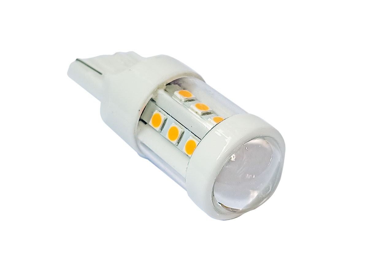 Світлодіодна лампа T20 W3x16d 18 SMD (3030) 12V БІЛА з лінзою 1 контакт, фото 1