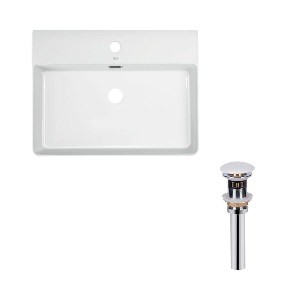 Комплект Qtap Nando LT: Раковина підвісна прамокутна 610х420х140 мм White + Донний клапан PU02O Baumar - Завжди Вчасно, фото 1