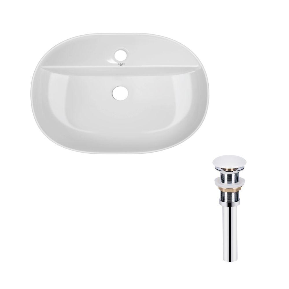 Комплект Qtap Scorpio: Раковина накладна овальна 600х400х120 мм White + Донний клапан PU02 Baumar - Завжди Вчасно, фото 1