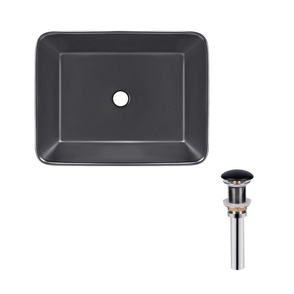 Комплект Qtap Tern: Раковина накладна прамокутна 480х370х135 мм Matt Black + Донний клапан PU03 Baumar - Завжди Вчасно, фото 1