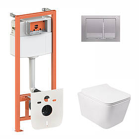 Готове рішення Qtap для ванної кімнати: підвісний унітаз Crow Rimless 520х360х290 + комплект інсталяції Nest 4 в 1 (квадратна