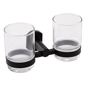 Склянка з тримачем Qtap Liberty настінна подвійна QTLIBBLM1155 Black Baumar - Завжди Вчасно