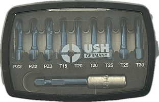 Набір насадок викруткових Blueshock USH: 1/4"х 30 мм, PZ2-3; T15-20-25-30, магнітний тримач, 10 ел. Baumar - Порадуй Себе