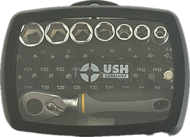 Набір насадок і головок USH: з тримачем і тріщаткою, PH-PZ-T-HEX-, головки М5-13, 28 ел Baumar - Порадуй Себе