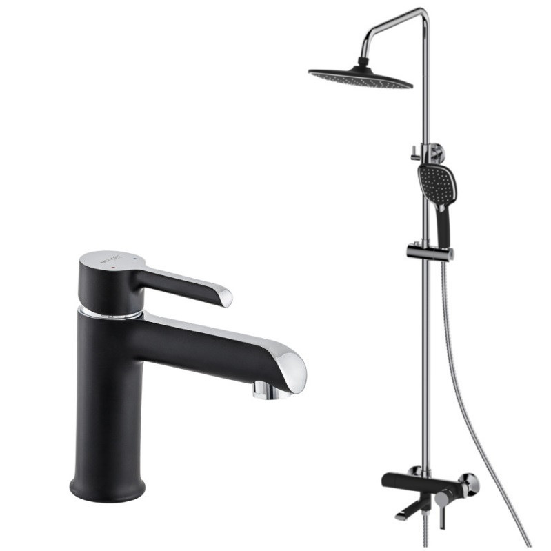 Набір 2в1 душова колона Mixxus Premium Edem 009-J Black та умивальник Mixxus Premium Edem 001 Black