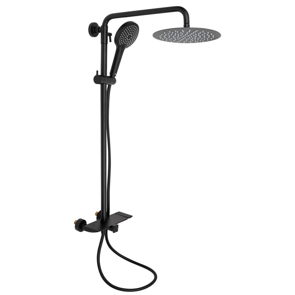 Душова система універсальна Qtap Sloup на три споживача (з виливом) з полицею QTSL51105OGB Black Matt Baumar - Час Купувати