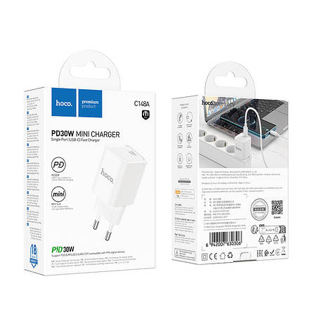 МЗП Hoco C148A Charm single port PD30W charger(EU) White, фото 2