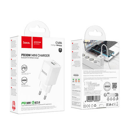 МЗП Hoco C149A Charm PD30W+QC3.0 charger(EU) White, фото 2
