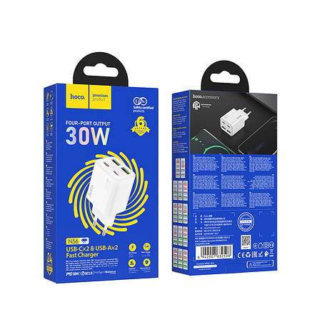 МЗП Hoco N56 Fundador four-port PD30W(2C2A) charger(EU) White, фото 2