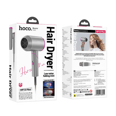 Фен Hoco HP13 Plus Hot and cold air hair dryer(EU) Grey-Rose, фото 2