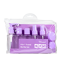 Дорожній набір флаконів для косметики та парфумерії, 9 предметів, ПурпурнийGGPB