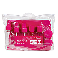 Дорожній набір флаконів для косметики та парфумерії, 9 предметів, МалиновийGGPB