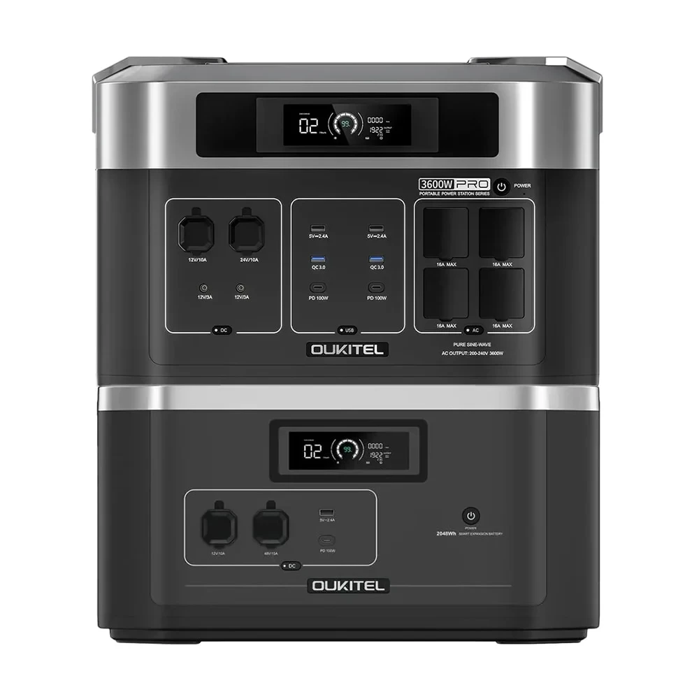 Комплект резервного живлення Oukitel на 4096 Вт·год: зарядна станція BP2000E PRO (2048 Вт·год / 3600 Вт) та додаткова батарея, фото 1