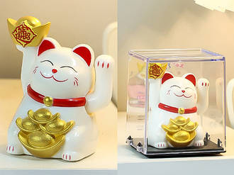 Манеки Неко на сонячній батарейці Білий