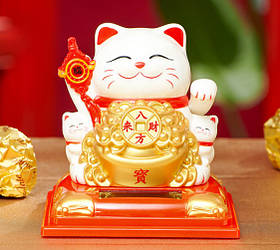 Манеки Неко з достатком на сонячній батарейці Білий