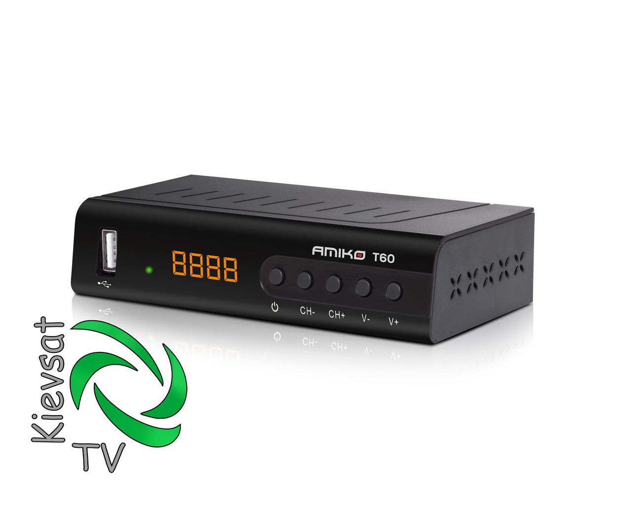 Т2 приймач Amiko T60 | LED дісплей та кнопки керування на передній панелі