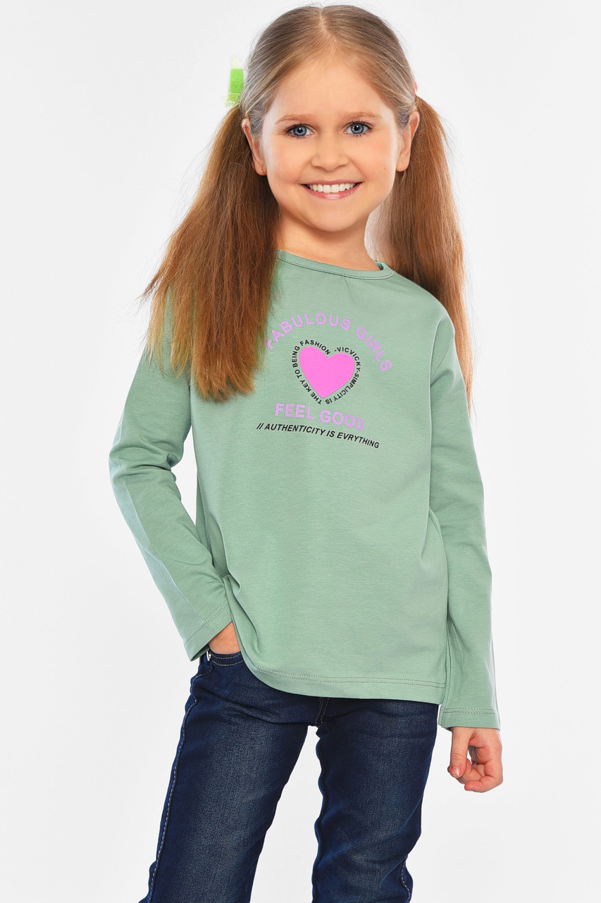 Лонгслів дитячий для дівчинки м`ятного кольору 196527M, фото 1