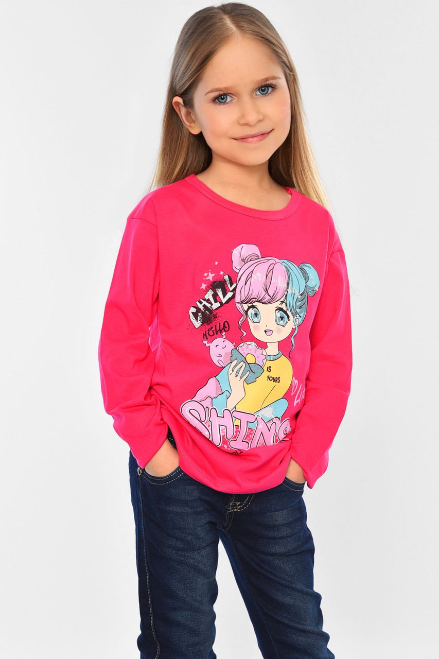 Лонгслів дитячий для дівчинки малинового кольору 196555M, фото 1