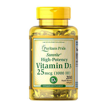 Puritan's Pride Vitamin D3 25 mcg (1000 IU) (200 softgels)