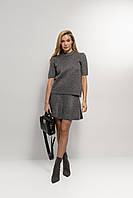 Теплий костюм із мініспідницею та кофтою з камінчиками - сірий цвет, ONE SIZE (є розміри)