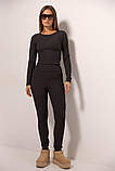 Лосини жіночі рубчик висока посадка S чорні, фото 7