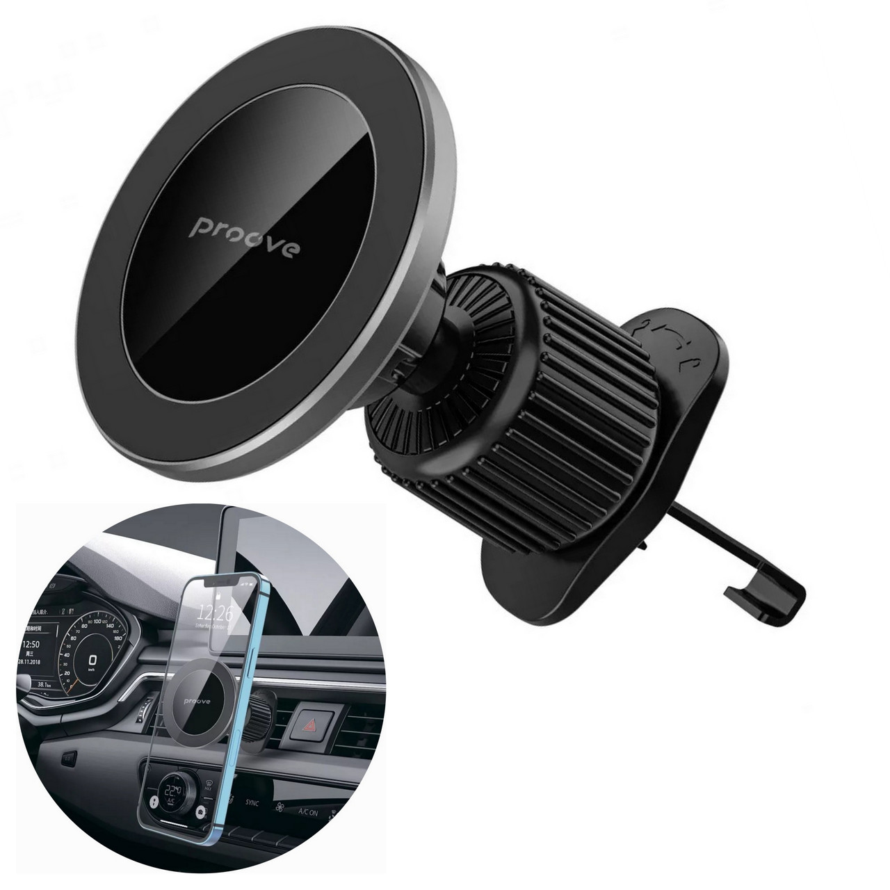 Магнітний автомобільний тримач смартфона Proove Ironside Air Outlet Car Mount Magnetic Ring Black, фото 1