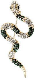 Золотиста брошка змія, Snake Green Crystals, 6 см.