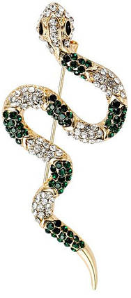 Золотиста брошка змія, Snake Green Crystals, 6 см., фото 1