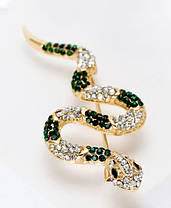 Золотиста брошка змія, Snake Green Crystals, 6 см., фото 4