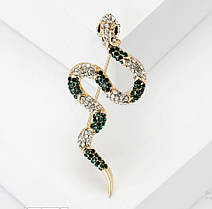 Золотиста брошка змія, Snake Green Crystals, 6 см., фото 6