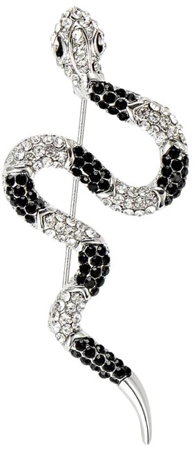 Брошка змія, Snake Black Crystals, 6 см.