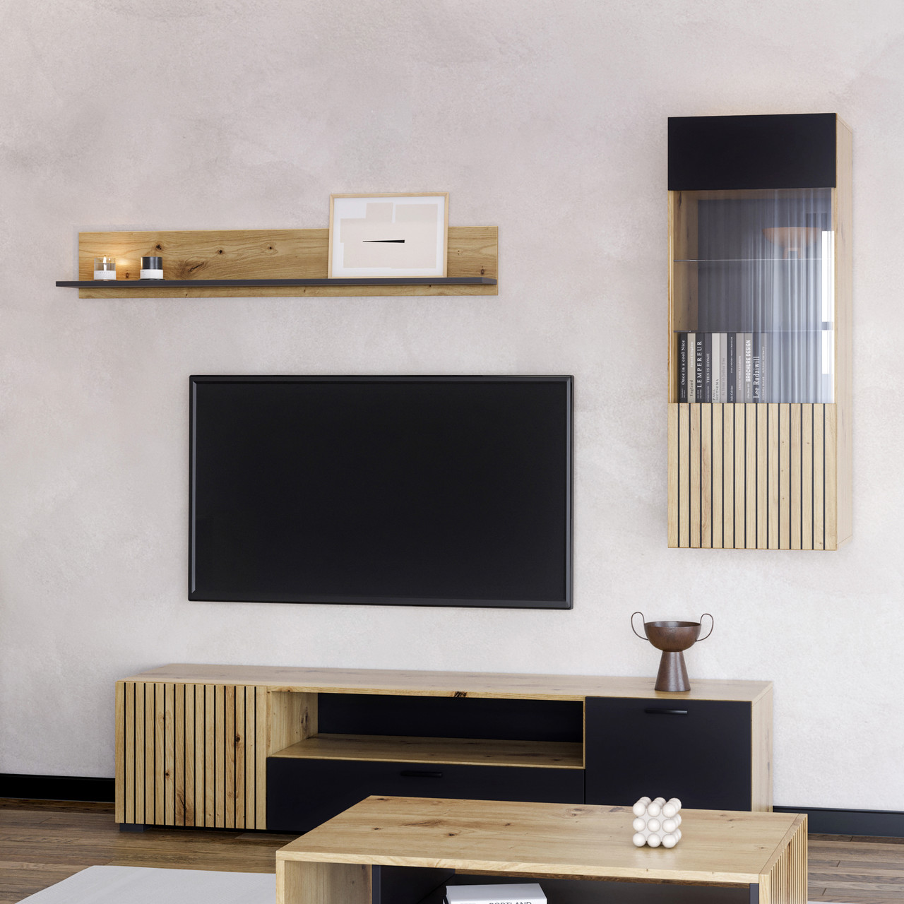 Стильна модульна маленька міні стінка під телевізор тв 2 метри сучасна у вітальню зал Зара Світ Меблів