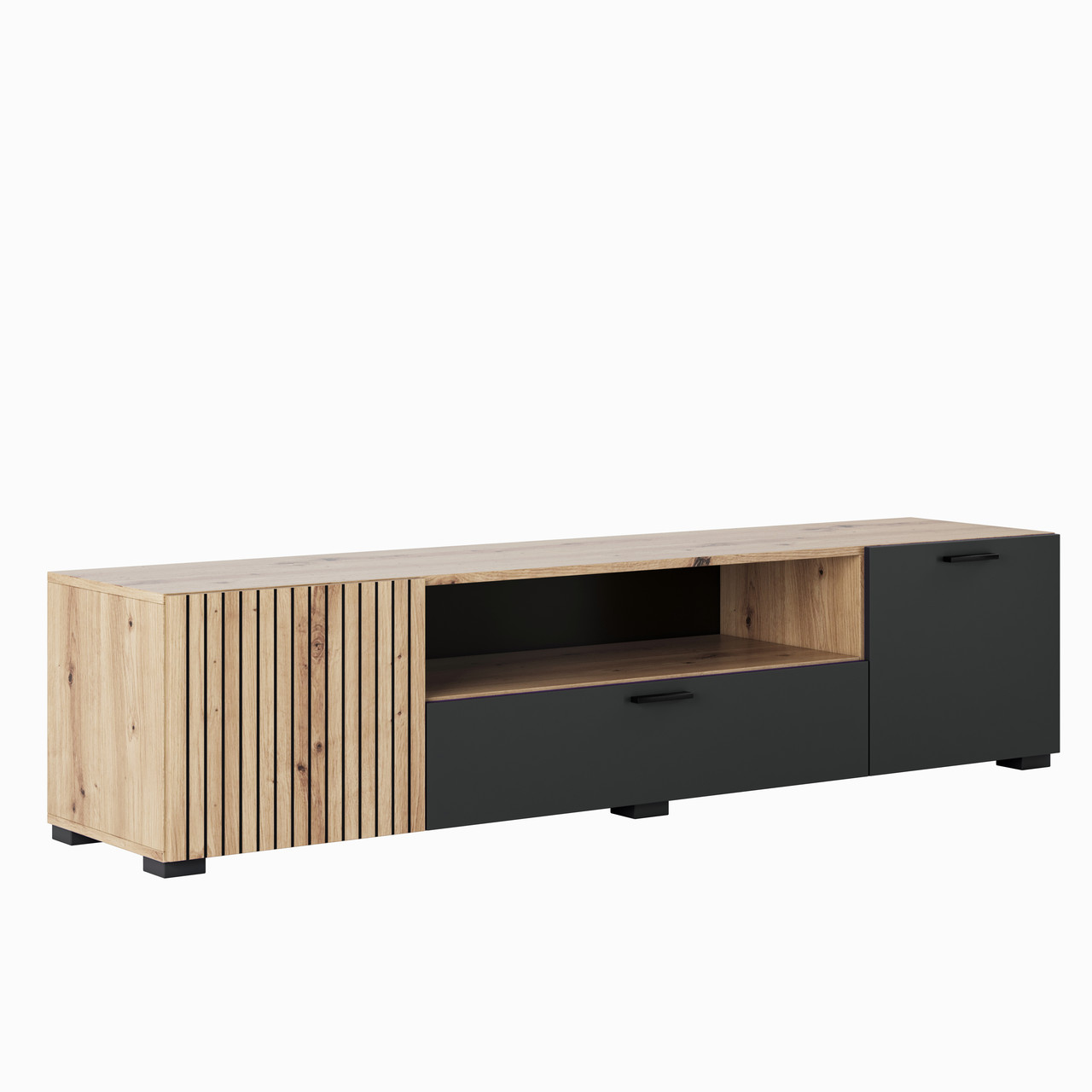 Сучасна низька довга тумба під телевізор 180 см у спальню вітальню Зара Світ Меблів дуб артизан/антрацит