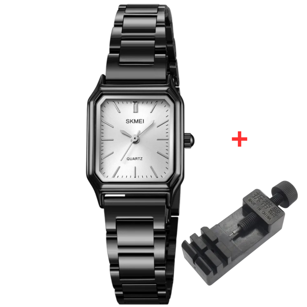 Skmei 2237BKSI Black-Silver Жіночий годинник прямокутної форми з металевим браслетом