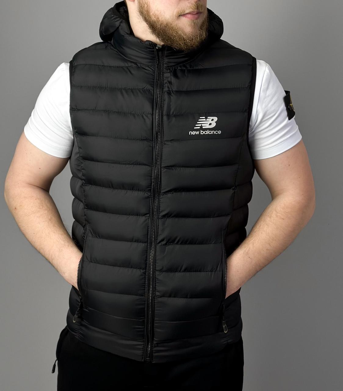 Жилетка чоловіча New Balance спортивна чорна, Чоловічий жилет Нью Баланс із капюшоном