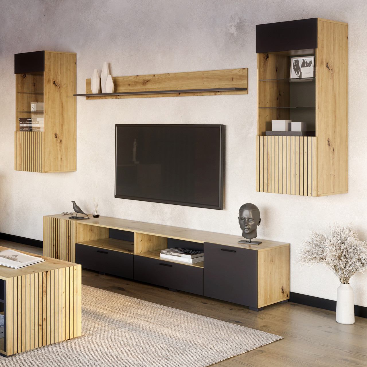 Сучасна стильна модульна підвісна стінка під телевізор тв навісна у вітальню зал Зара Світ Меблів