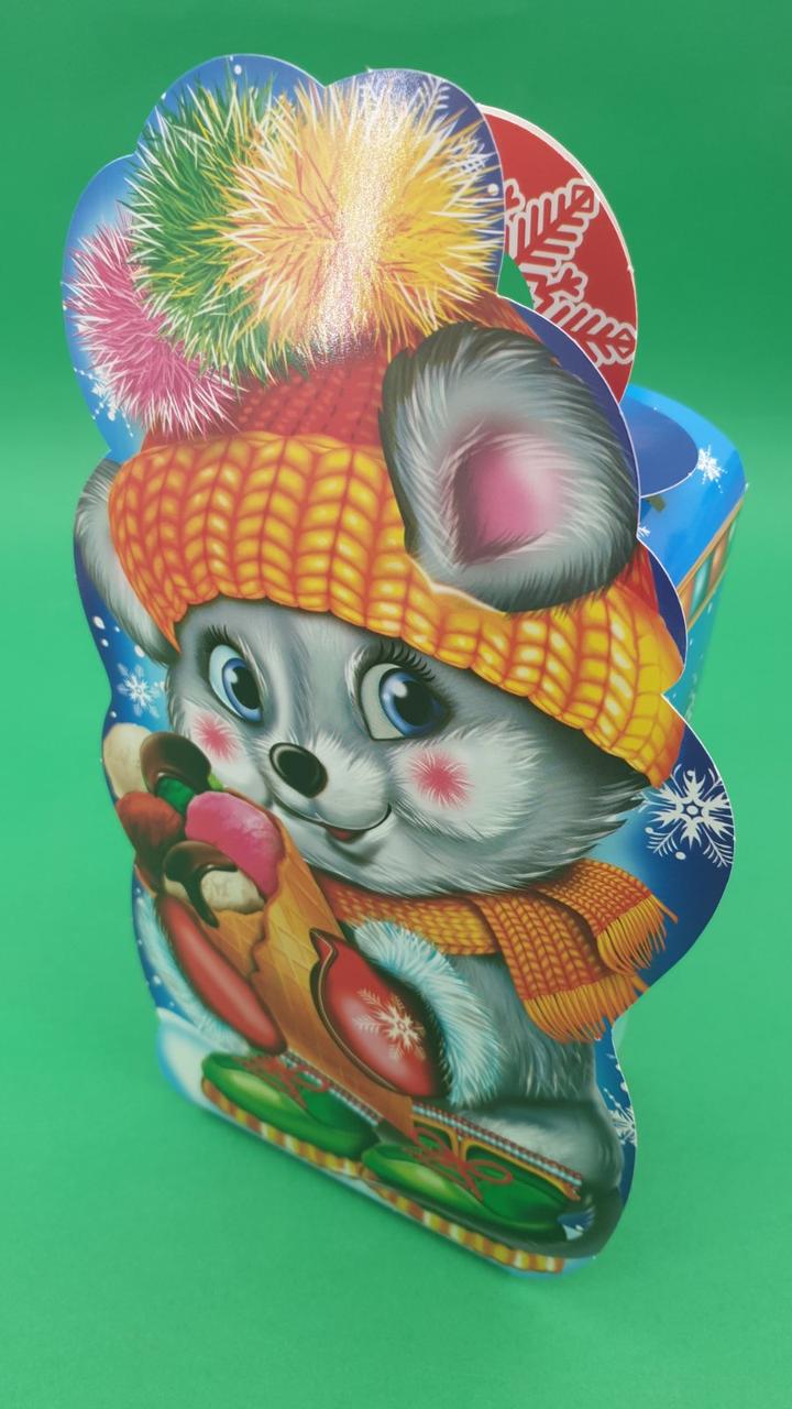 Паперова коробка для новорічних подарунків (600 гм) Миша з морозивом No224c (1 шт.), фото 1